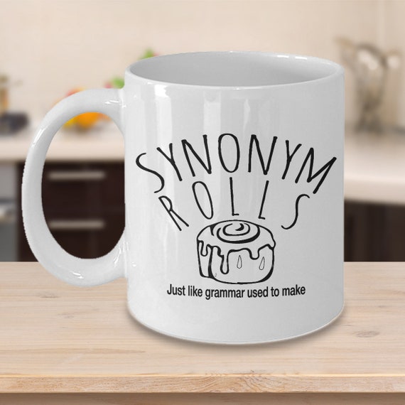 Synonym roll mug, grammar mug, English teacher gift, white ceramic cup