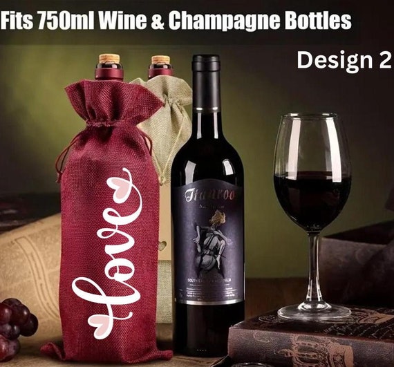 Burlap Wine Bags Gift Bags, Wine Bottle totes Drawstring with Tags for Holidays, Reusable Holiday Bottle Covers for Christmas Wedding Cupid