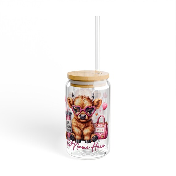 Customized sipper glass, Personalized Highland cow glass, Highland cow gift, Custom Boujee gift, Personalized Heifer present