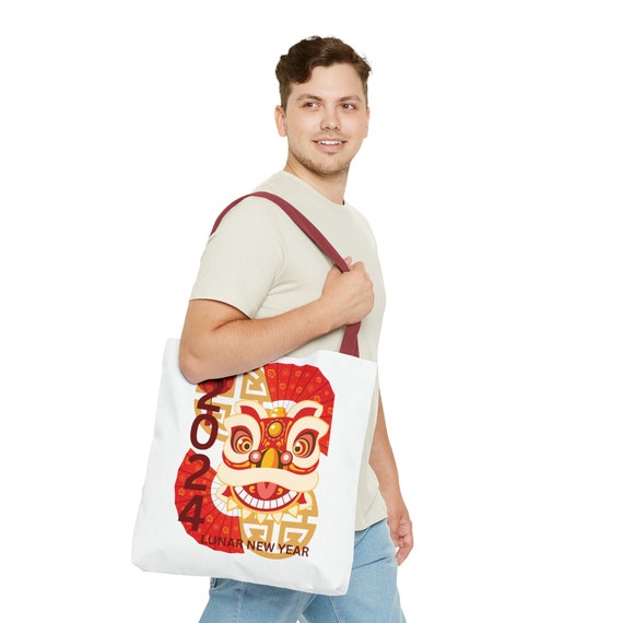 Lunar New Year tote bag, Chinese new year shoulder bag, dragon lunar carryall, year of the dragon sack, Holiday gift, New year gift