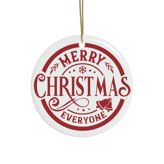 Christmas ceramic ornament, Farmhouse round decoration, Merry Christmas ceramic gift, farmhouse holiday gift