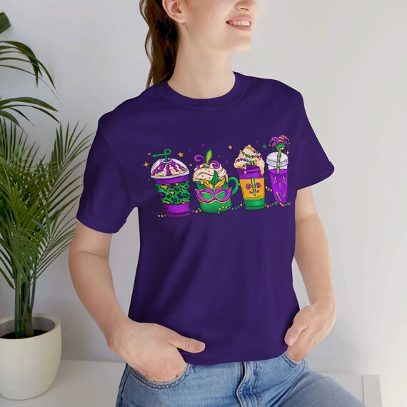 Mardi Gras coffee shirt, Carnival latte shirt, gift for parade wearers, Louisiana pride shirt, celebration shirt, unique gift for locals