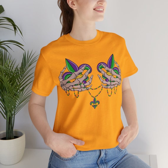 Skeleton hands Mardi Gras beads shirt, Fleur de lis skeleton hands t-shirt, NOLA tee, party gift for her, Carnival gift for her