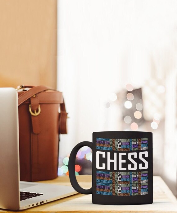 Chess mug, ceramic coffee mug, gift for chess player, game board cup, gamer cup