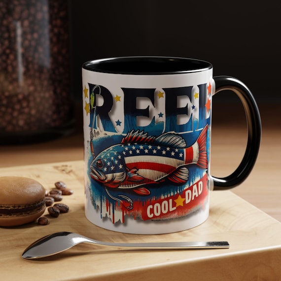 Patriotic fishing coffee mug, Fishing Patriotic cup, Reel Cool Day coffee gift, Fish flag gift