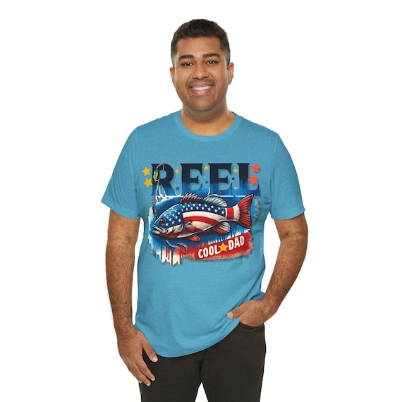 Fishing shirt, Fishing flag dad t-shirt, Father's Day gift, Patriotic gift, Reel Cool Dad tee