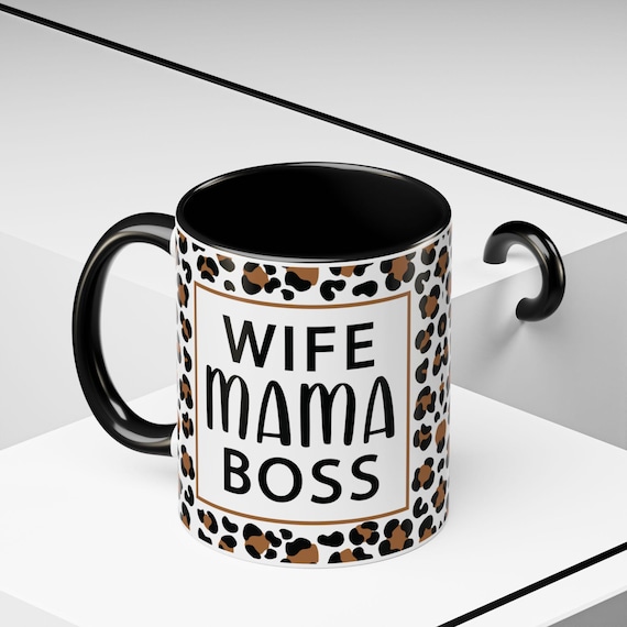 Wife, mama, boss mug, Valentine gift for mom, wife leopard coffee cup, special mom life gift