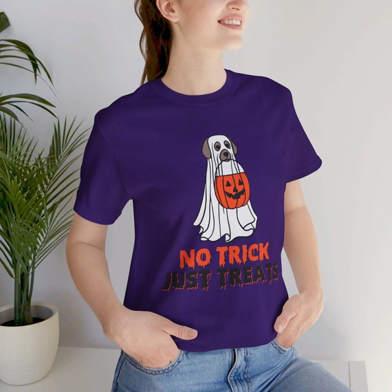 Dog Halloween Shirt, Cute Ghost Pup and Pumpkin Design, Perfect for Spooky Season Wear, Unique Gift for Dog Lovers, No tricks just treats