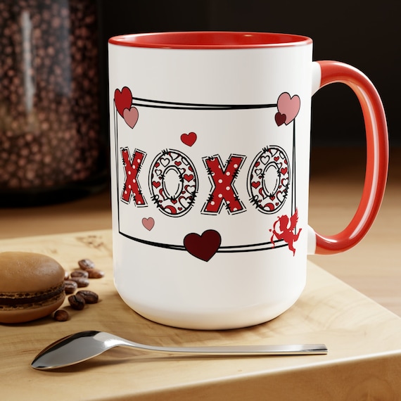 Valentine mug, Valentine cup, Valentine's Heart Gift Set, XOXO Mug & Love Notes, Perfect Boyfriend and Girlfriend Gift!