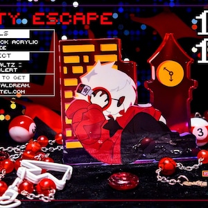 May include: A 3-inch thick acrylic standee featuring a cartoon character in a red jacket and glasses, with the text "CITY. ESCAPE" and "RED ALERT." The standee is set against a backdrop with a clock tower and city skyline.