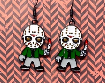 Jason Voorhees earrings,  Friday the 13th earrings, Horror earrings, Halloween earrings, 80's horror earrings, slasher moovie earrings