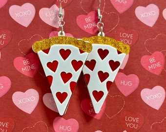 Pizza earrings, for pizza lovers, Valentines earrings, heart earrings, pizza my heart, I love pizza, unique gift for her