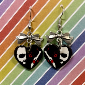 Michael Myers earrings, Valentines earrings, valentine gift, horror earrings, broken heart earrings, heart earrings, Halloween earrings