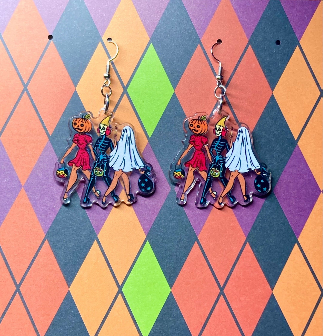 Spooky Babe Earrings, Trick or Treat Earrings, Lady Trio, Ghoulfriends