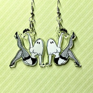 Sheet Ghost earrings, Spooky Babe, fishnets, drop earrings, pin up earrings, Halloween earrings, horror earrings, ghost earrings