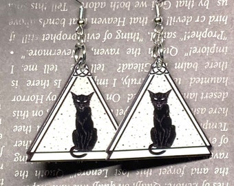 Black Cat earrings, Spooky earrings, Triangle earrings, Halloween earrings, Cat earrings, Cat lover, Goth earrings