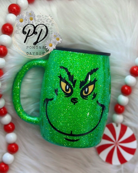 The Grinch Inspired Green Glitter Tumbler - Glitter Mug - Christmas Movie
