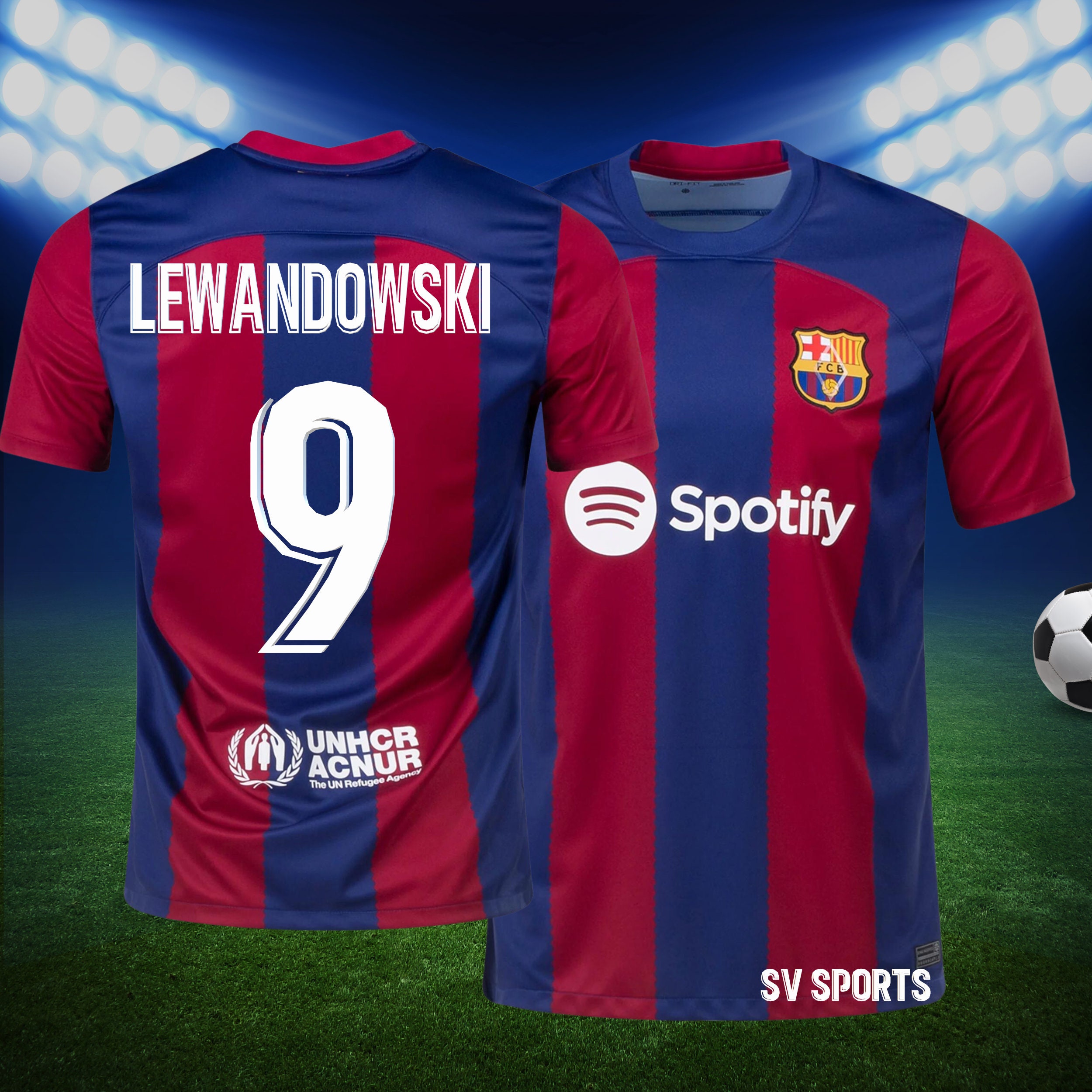 New Barcelona Home Lewandowski #9 Soccer Uniform HOME 2023-24