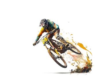 Colorful Mountain Biker Printable Art, Wall Art, Kids Room Decor, Digital Print, Wall Decor