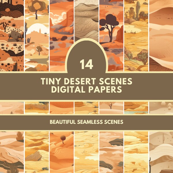 Tiny Desert Scene Digital Paper, Desert Scene BOHO Paper for Scrapbooks, Seamless Backgrounds, Seamless Digital Texture, Instant Download