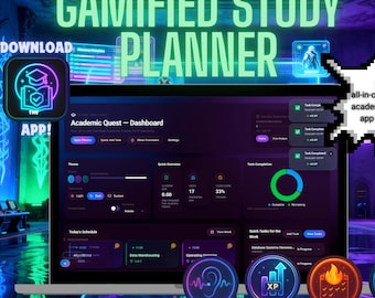 AcademicQuest | Study Planner Template | Gamified Ultimate Student, Schedule, Course Planner, & Task Tracker | Offline Windows/Mac version