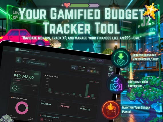 FinanceQuest Gamified Budget Tracker: RPG-Style, Offline-First (Desktop Download)