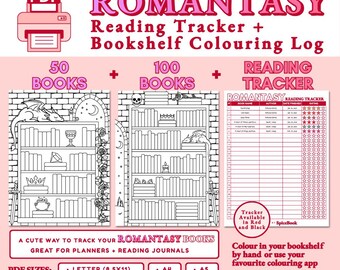 Romantasy Reading Tracker | Bookshelf Colouring Log (PDF Download)
