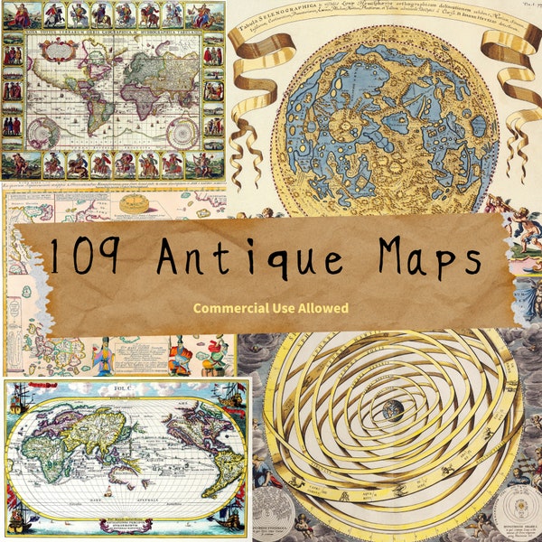 109 Antique Maps | Old Maps of the world | Digital Map Posters | maps of the world | Ancient Maps | Remastered Hi-Res Digital Download