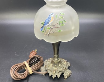 Vtg 1920-40s Hubley Manufacturing Co Westmoreland Frosted Glass/Metal Bird Lamp
