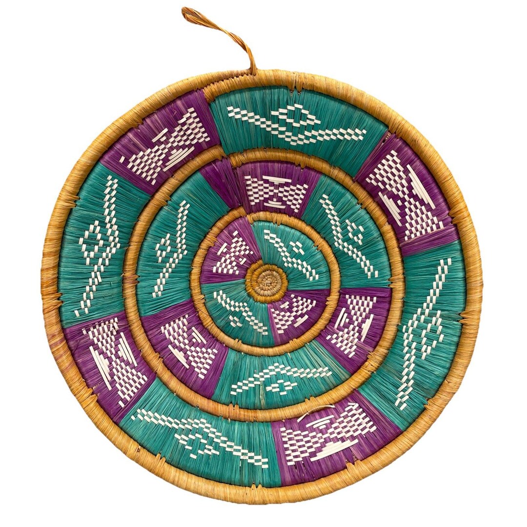 African Eswatini Hand Woven Coiled Hanging Wall Basket Bowl  African Eswatini Hand Woven Coiled Hanging Wall Basket Bowl Late 20th Century main image 1