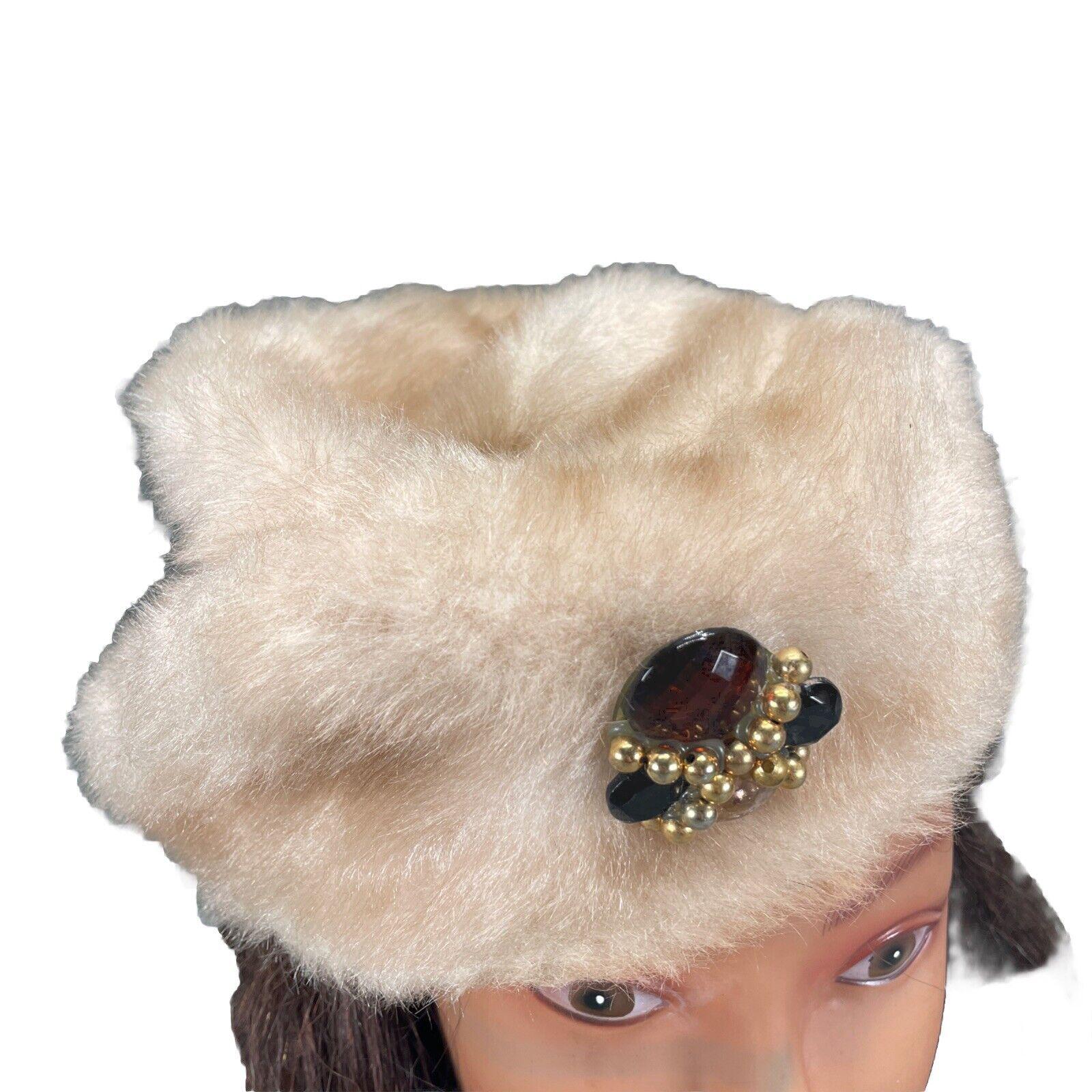 Vintage Union Made Faux Fur Hat Beige Tan Women display picture 2