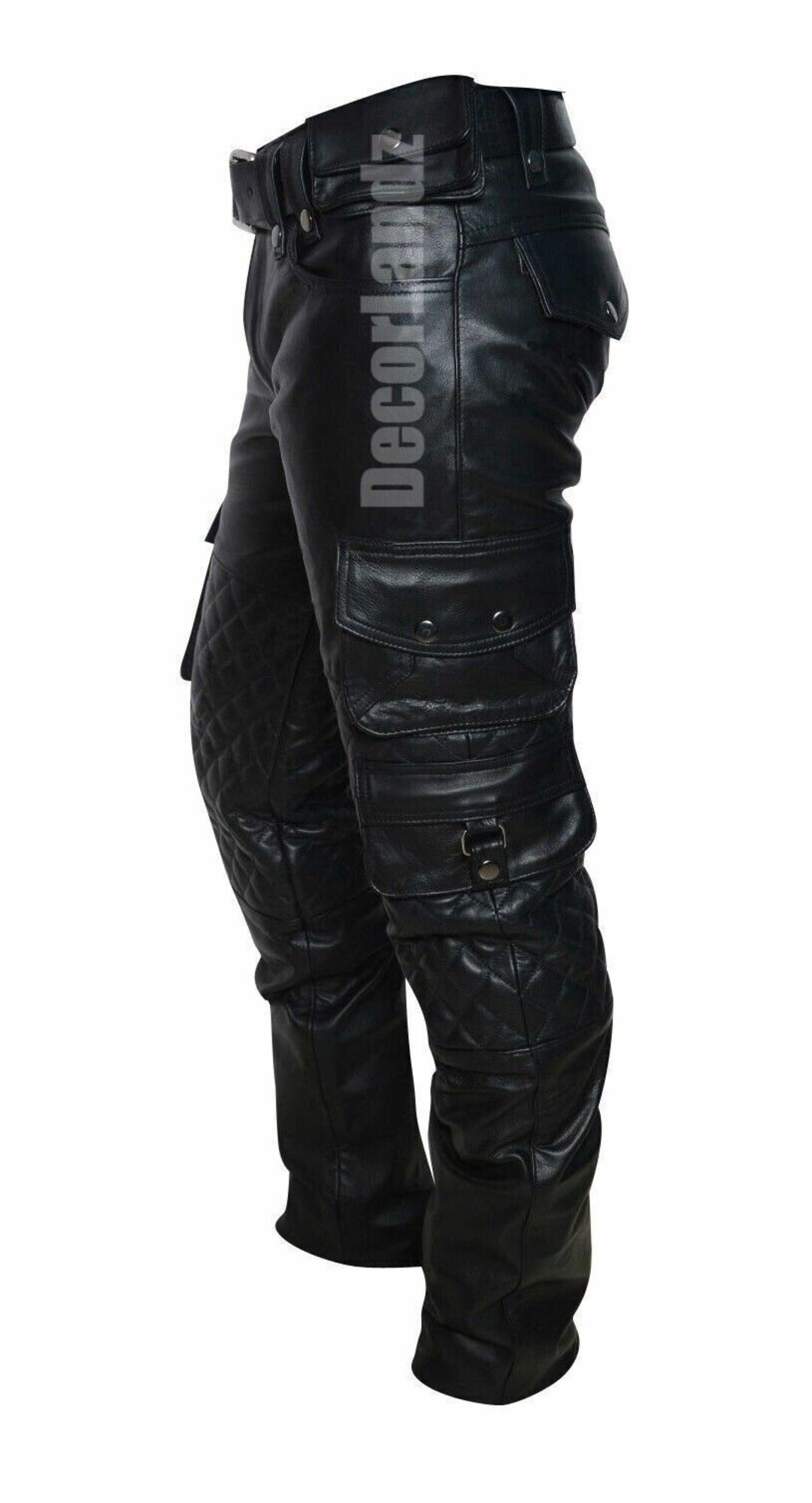 Mens Real Black Leather Pants, Mens Quilted Pants, Gay Pants, Leather