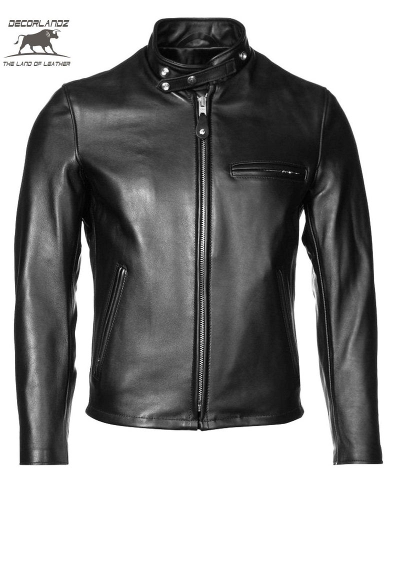 Mens Real Black Leather Jacket, Biker Motorcycle Motorbike Jacket
