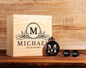 Personalized Pocket Watches for Men, Pocket Watch with Wooden Box, Groomsmen Gifts, Best Man Gift,Husband Gift,Boyfriend Gift ,Gifts for Dad