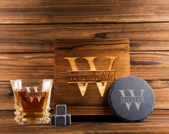 Personalized Whiskey Glass Set with Wooden Box, Groomsmen Gift, Best Man Gift, Groomsman Proposal, Boyfriend Gift, Gifts for Men