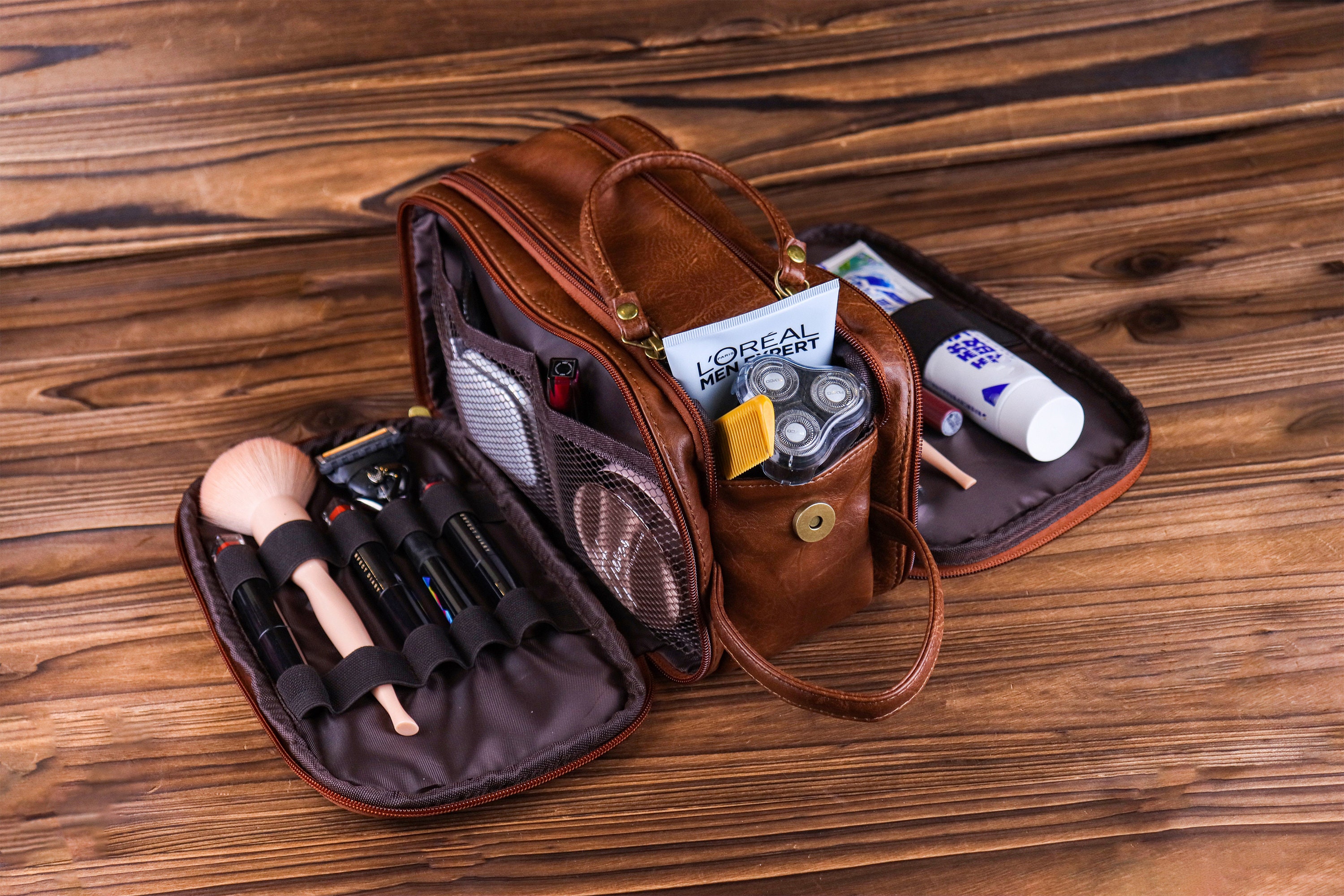 Hayden Mens Toiletry Bag with Custom Straight Razor Shaving Kit - Dopp Kit