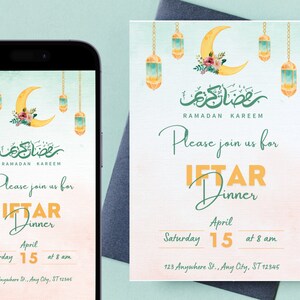 Editable Iftar party invitation template, Iftar dinner invitation Ramadan Printable template Iftar invitation editable template phone edit