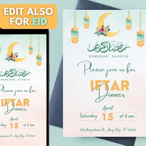 Editable Eid party invitation template, eid invite, Iftar party invitation Ramadan Printable template Iftar eid invitation phone eid mubarak