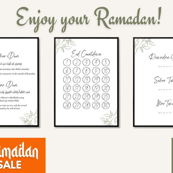 Ramadan Set Printable, Ramadan Dua, Ramadan Fasting dua, Iftar Suhoor Dua, Ramadan time, Iftar suhoor time, advent calendar, Ramadan Decor
