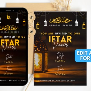 Editable Eid party invitation template, eid invite, Iftar party invitation Ramadan Printable template Iftar eid invitation edit phone modern