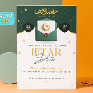 Editable Eid party invitation template, eid invite, Iftar party invitation Ramadan Printable template Iftar eid invitation phone mubarak