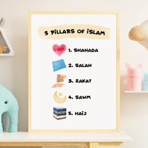 5 pillars of islam printable, nursery islamic print islamic wall art kids muslim nursery poster islamic baby print Nursery Wall Decor gift