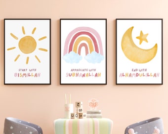 Islamic Nursery Art Prints: Boho Kids Room Decor (Digital Download)