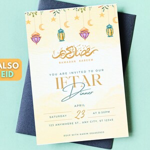 Editable Iftar party invitation template, Iftar dinner invitation Ramadan Printable iftar invite template eid invite