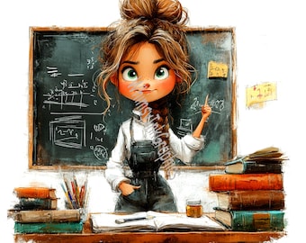 Ilustrações divertidas para sala de aula: 20 imagens JPG com fundo branco para download digital, impressão e sublimação.