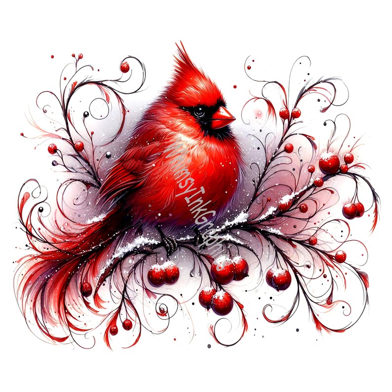 Whimsy Cardinal Vector Whimsical Red Cardinal Birds Clip Art: 24 JPG White Background Digital ...