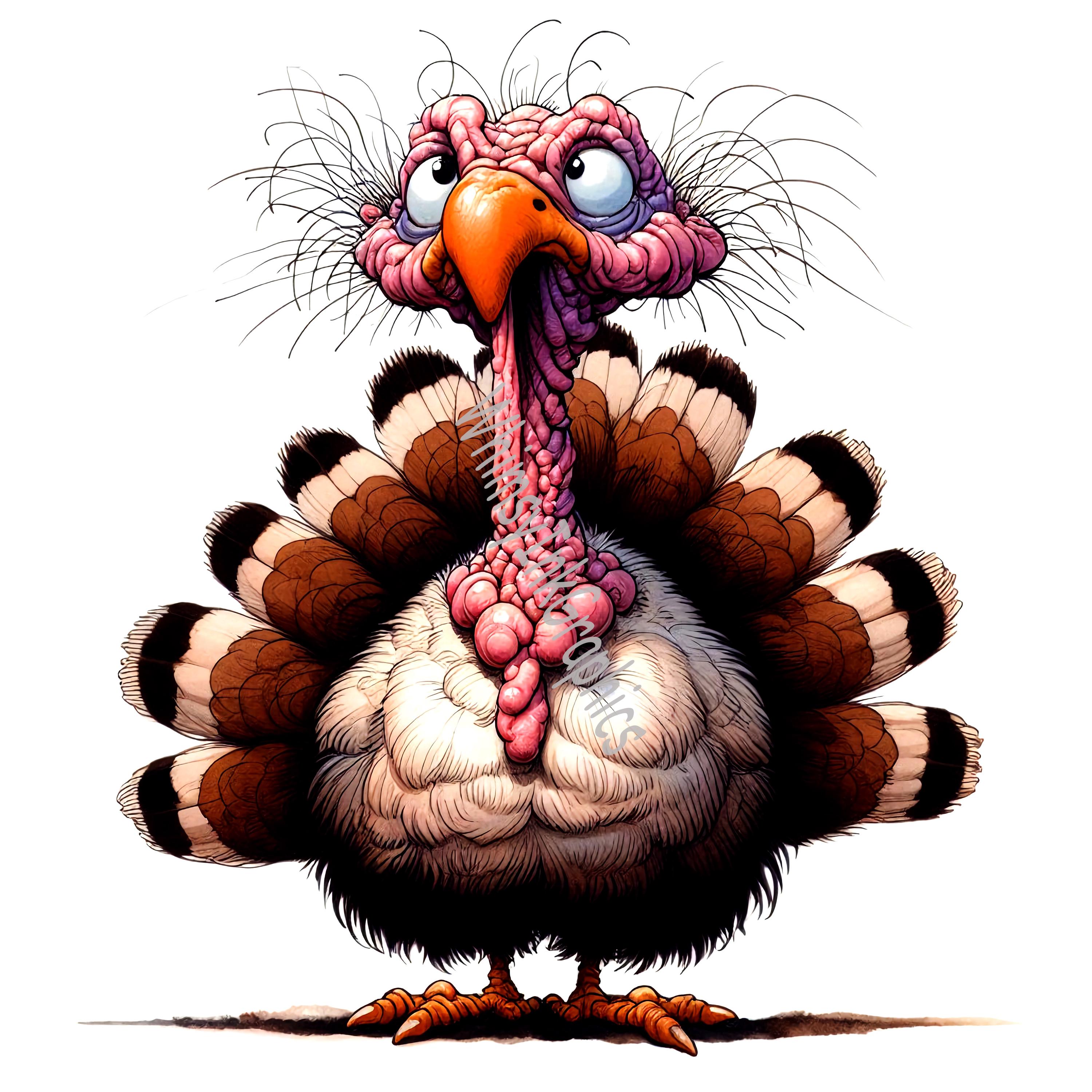 Funny Grumpy Turkey Birds Clip Art: 20 JPG White Background Digital ...