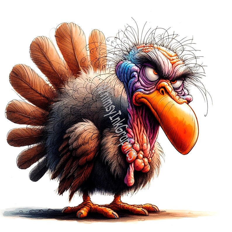 Funny Grumpy Turkey Birds Clip Art: 20 JPG White Background Digital ...