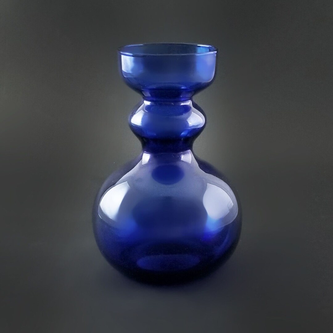Vintage Cobalt Blue Bulb Forcing Vase Hand Blown Glass SSG Etsy