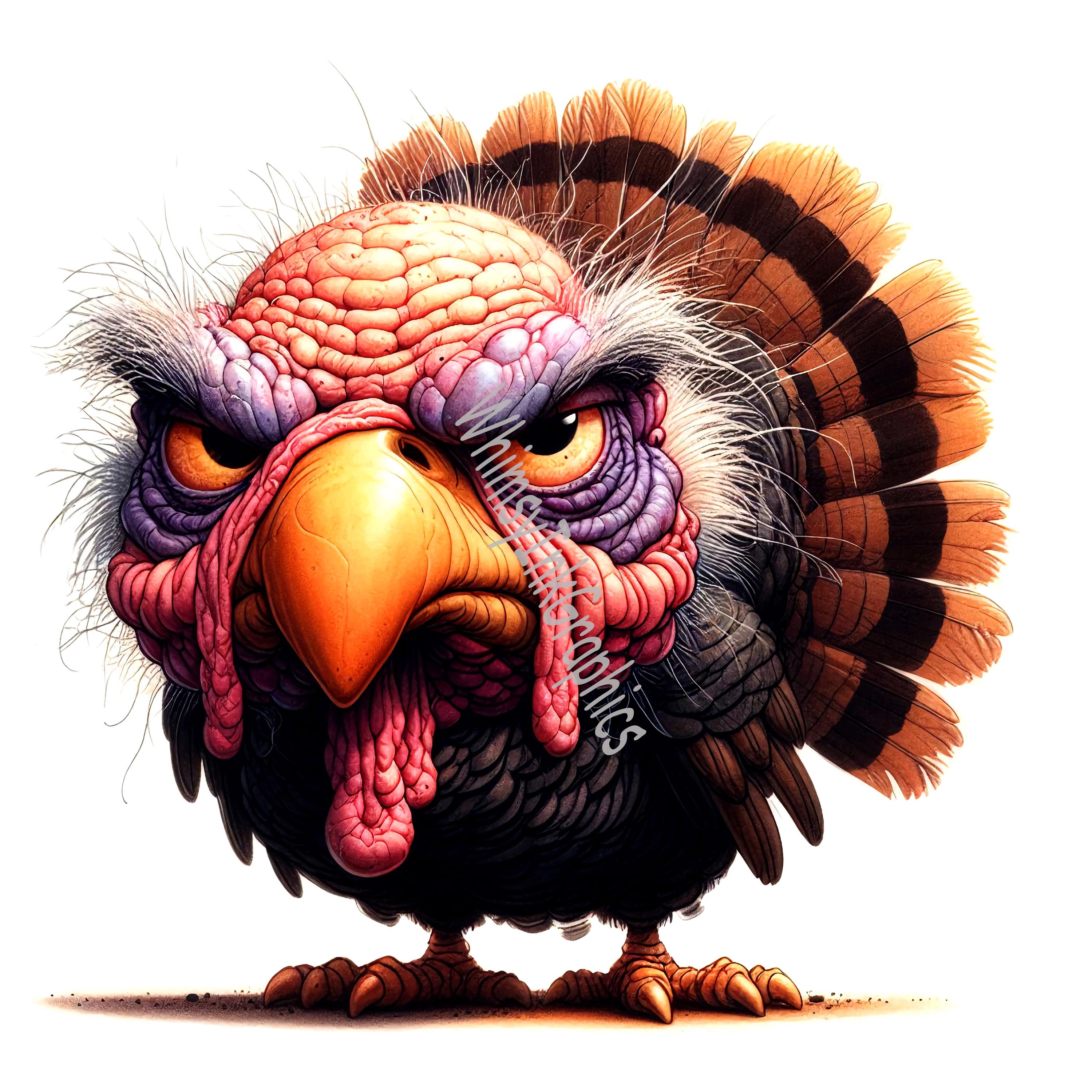 Funny Grumpy Turkey Birds Clip Art: 20 JPG White Background Digital ...